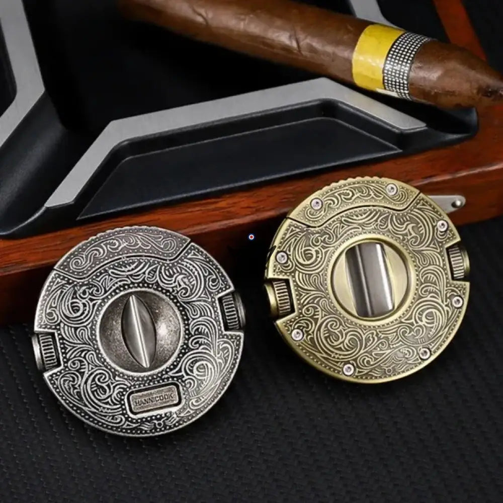 Heritage Edition Circular Cigar Cutter — Stainless Steel, 62 x 62 x 15 mm, 9 mm & 8 mm Punches | Vintage Gold or Original Gray — view 10
