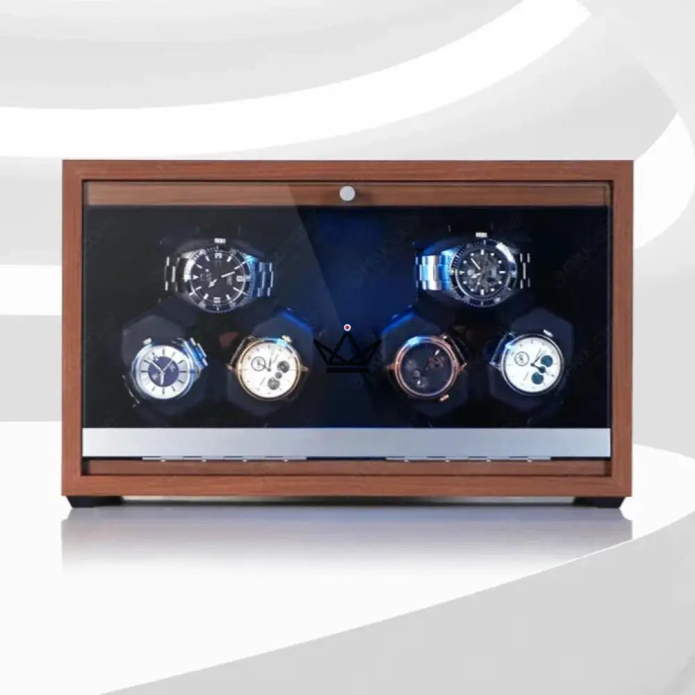 Uhrenbeweger Automatisch HEXAWIND — Walnussholz, 6 Uhren, LED, USB-C, 5 Modi – Ansicht 3