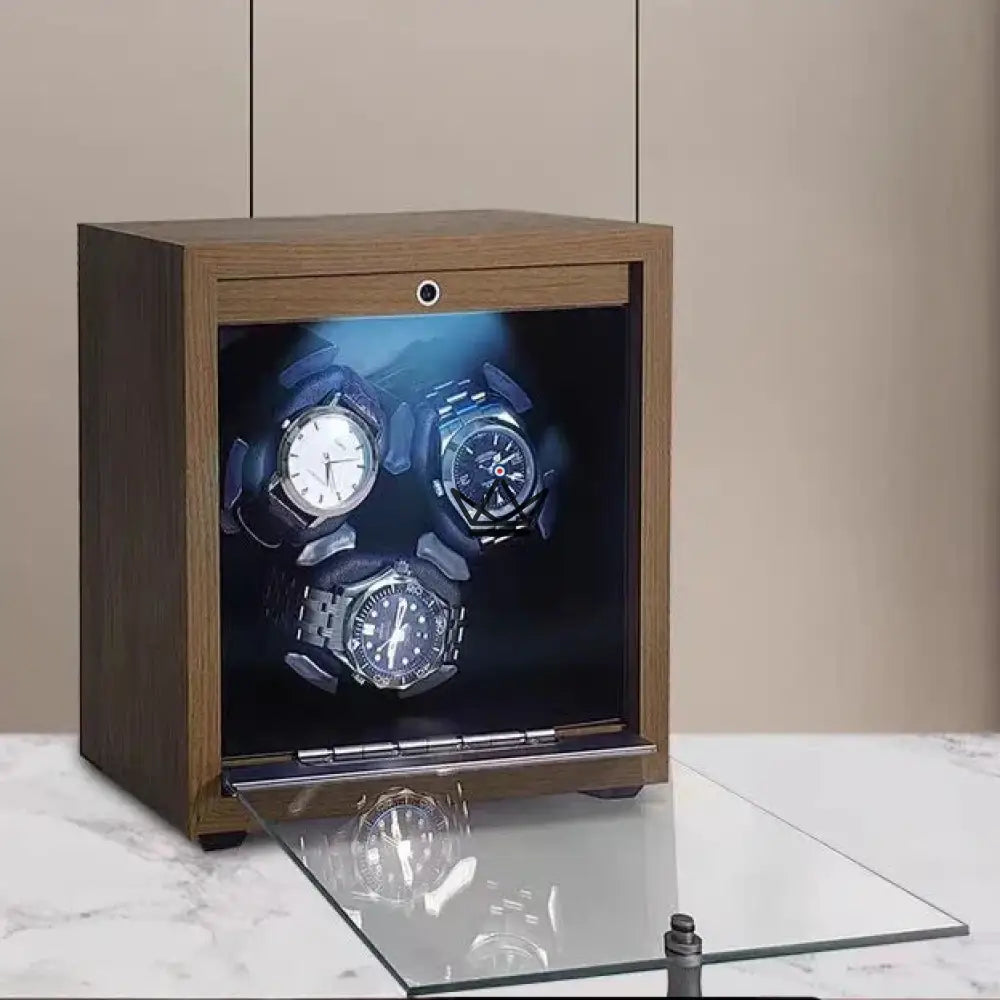 Enrollador automático de relojes TRIOWIND: madera de nogal, relojes de 3 estrellas, LED, 5 modos