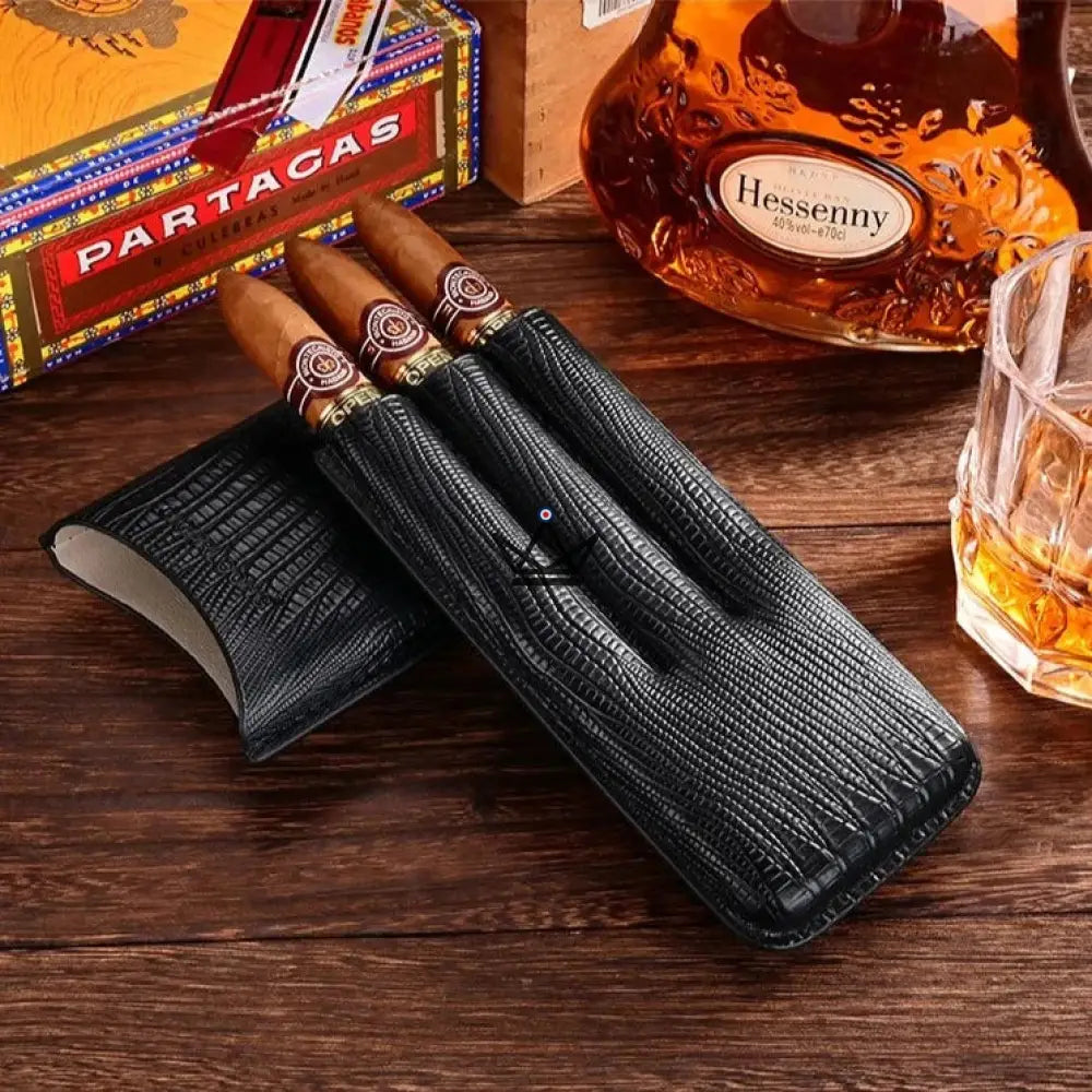 Zigarrenetui MONTECRISTO LOOP — Rindsleder, 3 Zigarren, Humidor & Zigarrenschneider – Ansicht 3