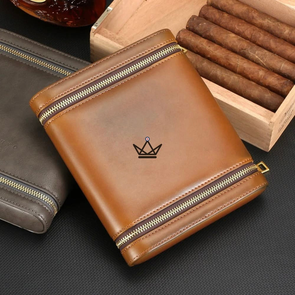 ZIPY cigar case — vintage leather 6 cigars, integrated humidifier | cedar — view 6