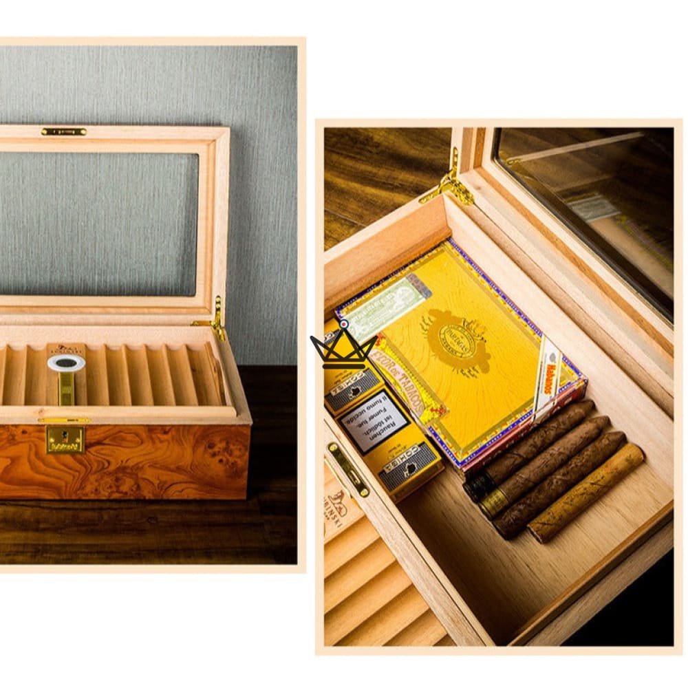 Prince Arthur Deluxe Humidor — lacquered exterior, cedar interior, 50 cigars, hygrometer & humidifier included — view 6