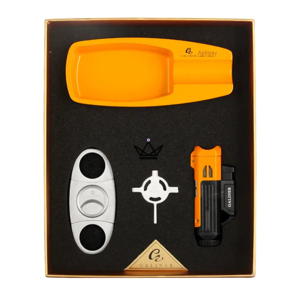 ALISTAIR Cigar Pack — Torch Lighter + Ashtray + Cigar Cutter | Green · Black · Yellow — Flaming Yellow / Classic