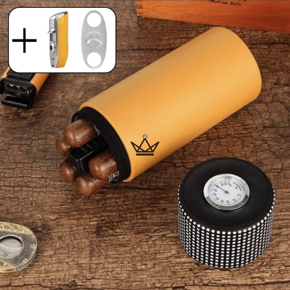 ORBAL PRIME Cigar Humidor — cylindrical leather & cedar, 5 to 10 cigars | hygrometer included — view 5