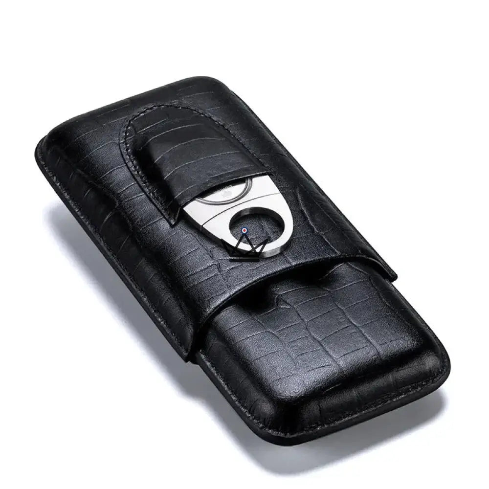 Leather 3 cigar case with cigar cutter - Silver Cortez — view 3