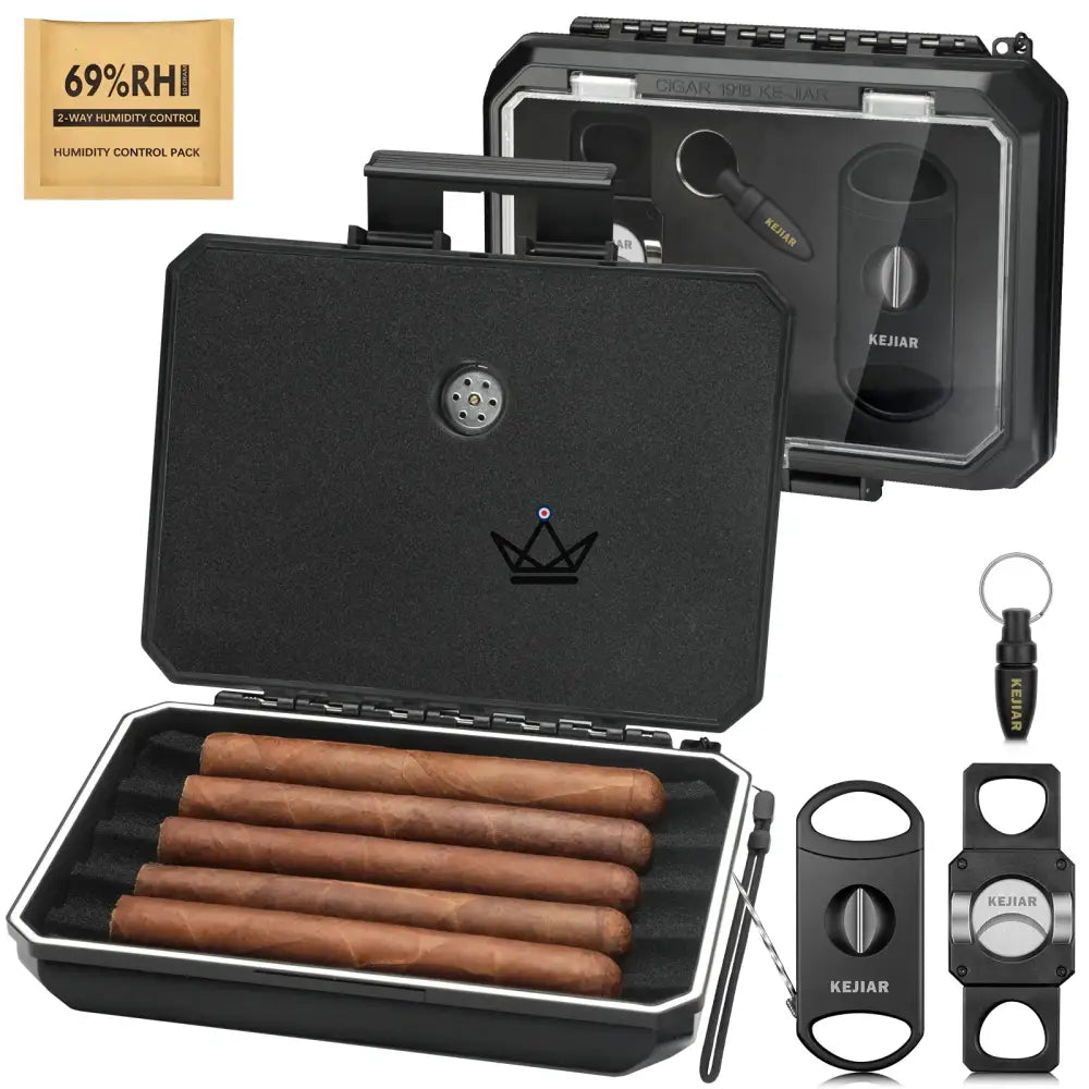 New Origin Cigar Travel Humidor — portable mini humidor, hygrometer & 5 integrated accessories — view 2