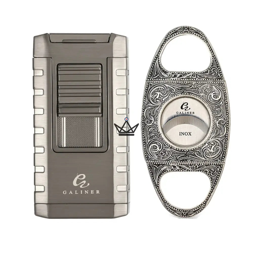 Pack Prestige Héritage Edition — Briquet Triple Torche Flamme Bleue & Guillotine Double Lame 24 mm | Argent Éternel · Or Vintage · Gris Original · Coffret Collection Inclus — image 5