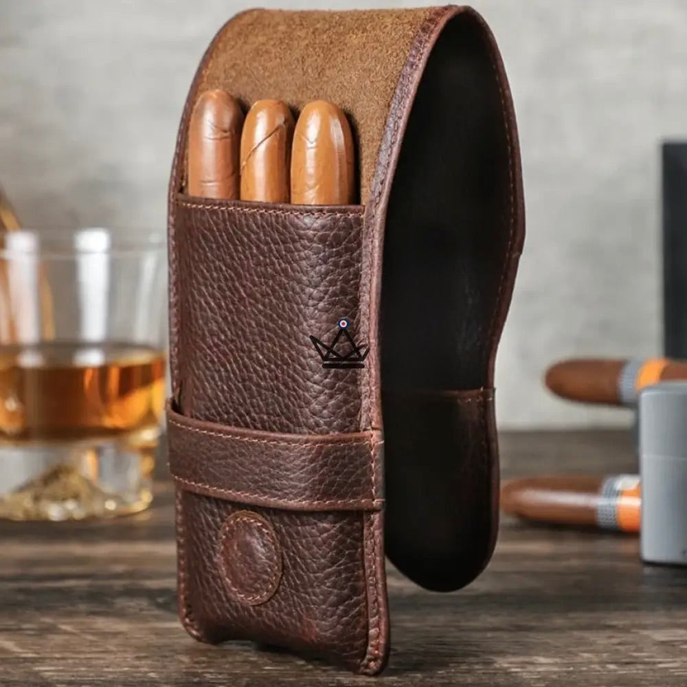 Customizable 3 Cigar Leather Case - Voyageur Pocket — view 2