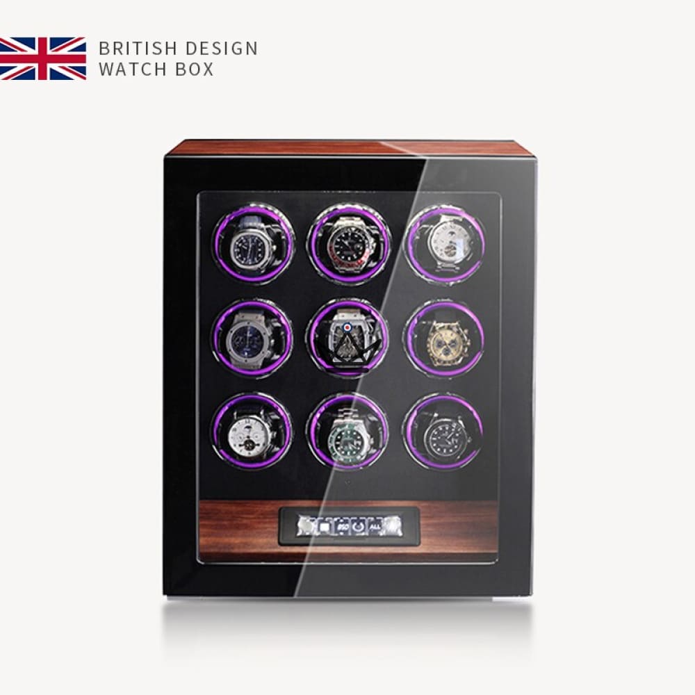 ATMOS Automatic Watch Winder — Fingerprint, Lacquer, 2 to 12 Watches — 9 Slots / Rosewood
