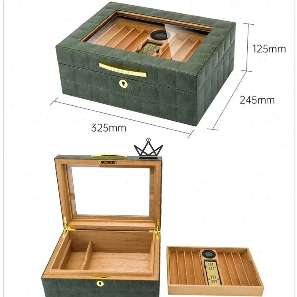 Humidor Norton Edition – gestepptes Echtleder, 4 Farben, Zedernholz, Tablett & Teiler, 50 bis 60 Zigarren – Ansicht 17
