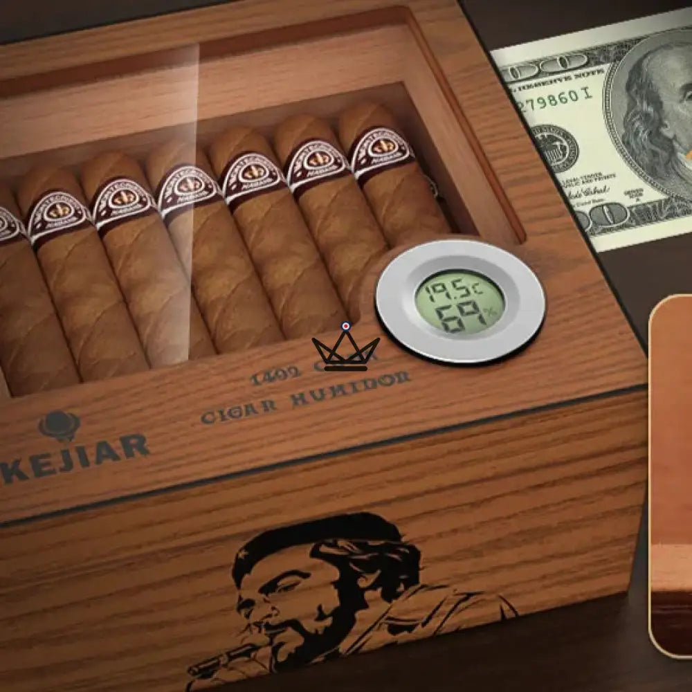 Libertador Cigar Humidor — solid cedar, glass lid, 30 cigars, digital hygrometer, gel humidifier, flat cutter, V-cutter & punch included — view 9