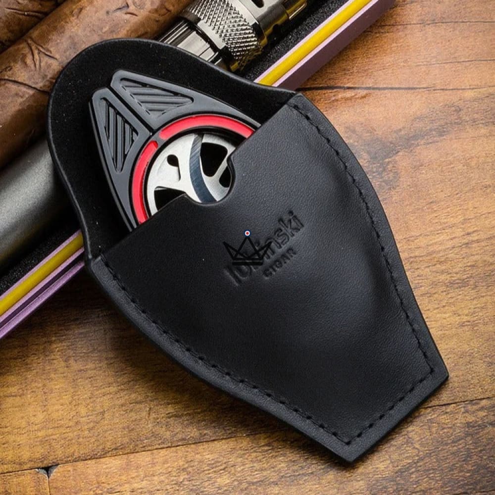 BatBlade Edition Cigar Cutter — 28mm Double Stainless Steel Blade, Butterfly Mechanism, Crimson Shadow · Knight Black · Midnight Blue | Box & Genuine Leather Pouch Included — view 4