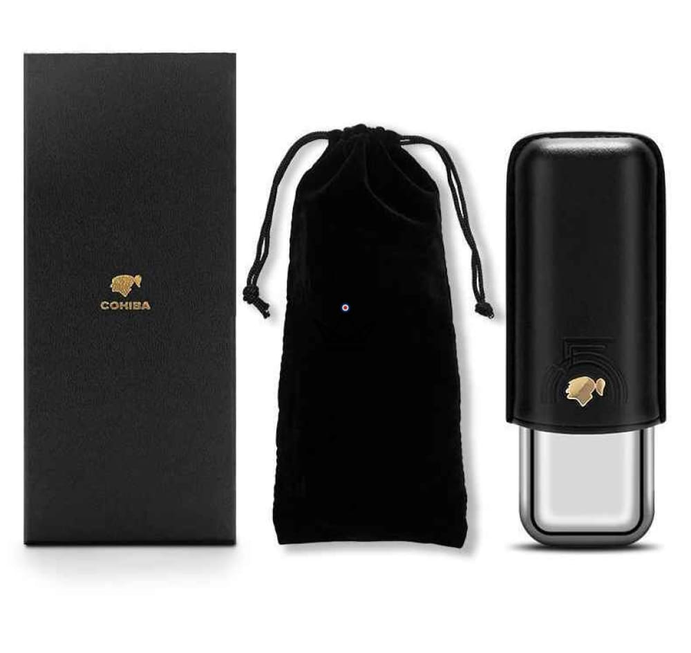 SAVOY 50' Edition Cigar Case — Grained Leather & Stainless Steel, Embossed Pattern, 2 Cigars — view 13