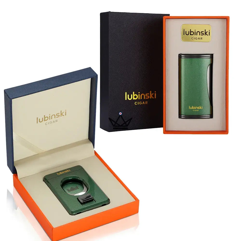 Apollo King Pack — Apollo Expert Lighter + 23mm Guillotine Cigar Cutter | 4 Cigar Colors — Emerald green