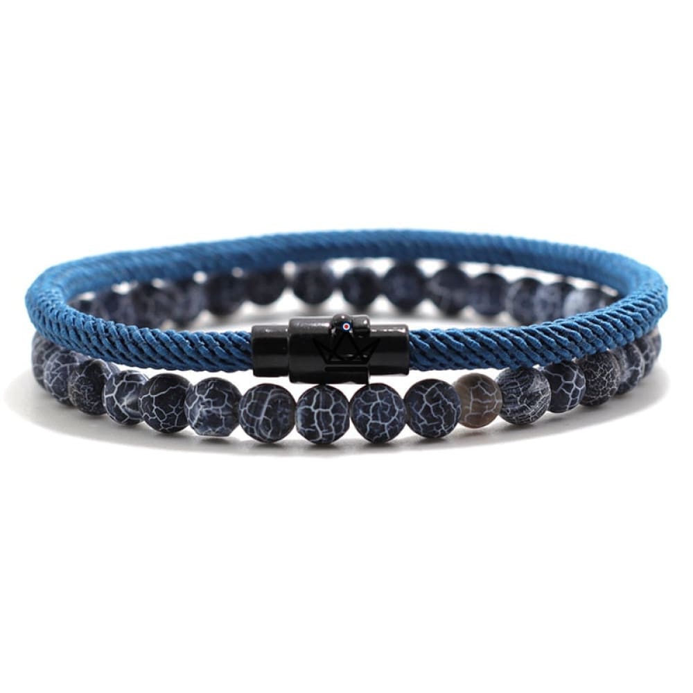 DUO ELEMENTARY STONE Pack - Cord & Onyx Bracelet - 9 Colors — Blue / XS - 16.5cm