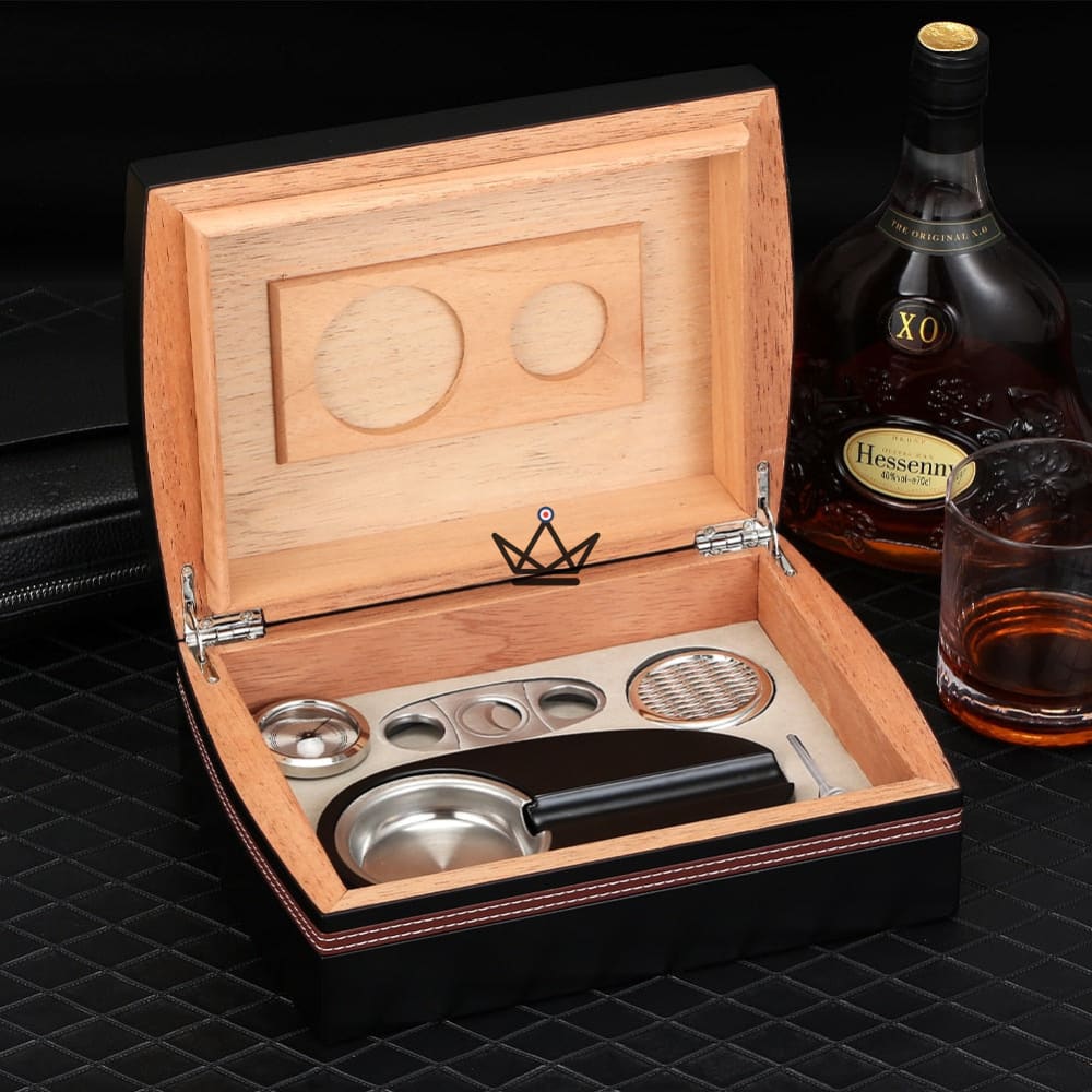 Humidor de cigarros STARS Essential: humidor de cedro para 30 cigarros, cenicero, cortador, higrómetro y humidificador