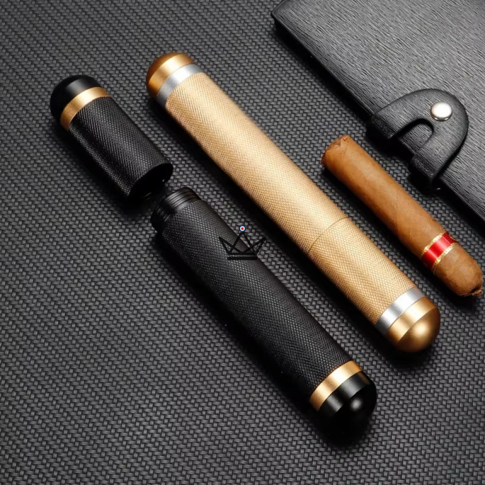 Cigar Tube AURORA ZAMAK — Zamak Alloy, 17.5 × 2.5 cm, Airtight Seal | Gold · Black — view 2