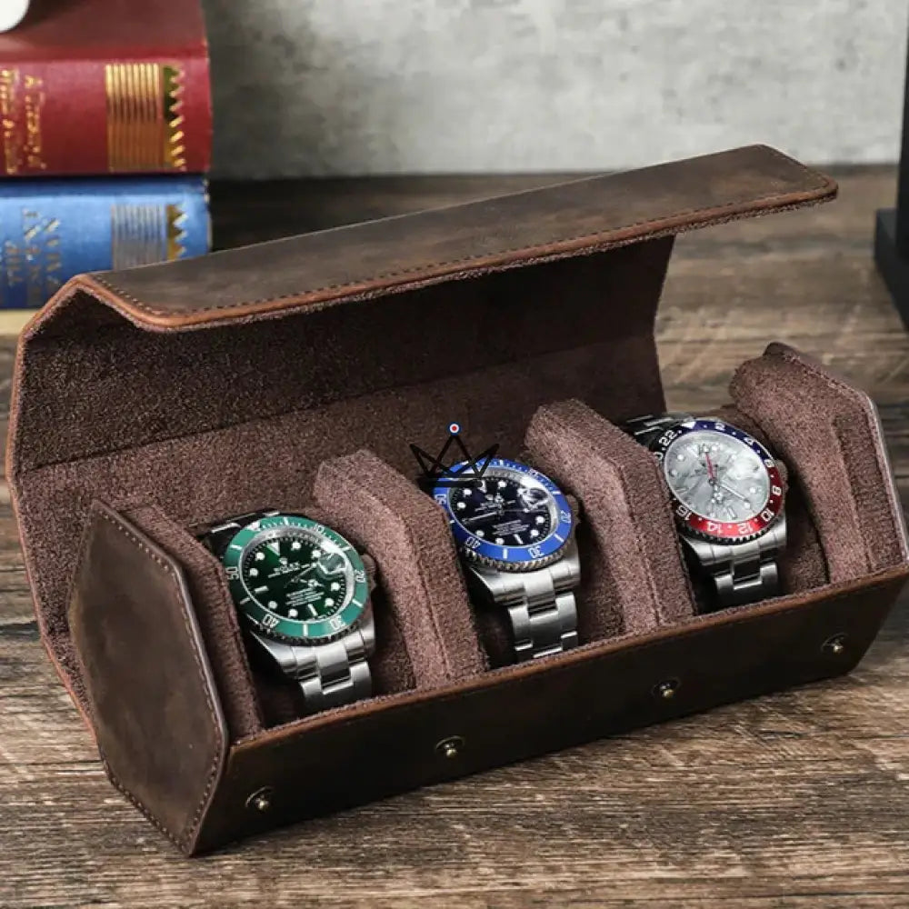 Customizable Leather Travel Case for Automatic Watch - Voyageur Hexagone — 3 Watches
