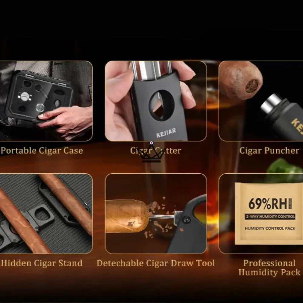 New Origin Zigarren-Reiseetui — Tragbarer Mini-Humidor, Hygrometer & 5 integrierte Accessoires – Ansicht 15