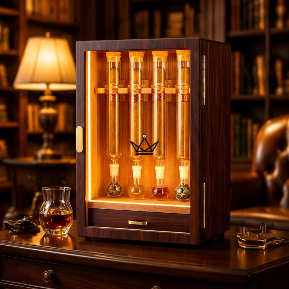 INFUSIO SANCTUAIRE - Infusor y humidor de cigarros con pantalla LED de cedro de 4 tubos
