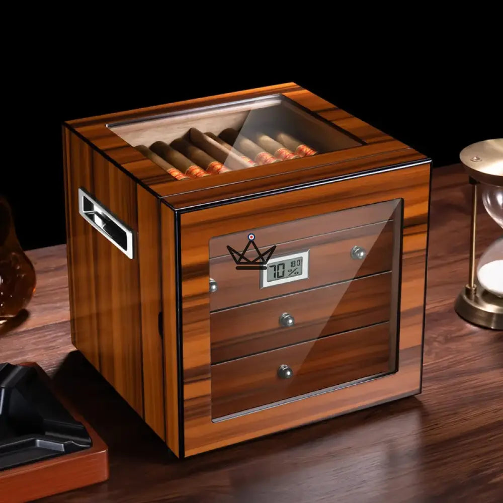 Regalia 100 Cigar Humidor — Spanish Cedar, Glass Window, 3 Cedar Drawers, ~50 Cigars, Digital Hygrometer & Humidifier — view 1