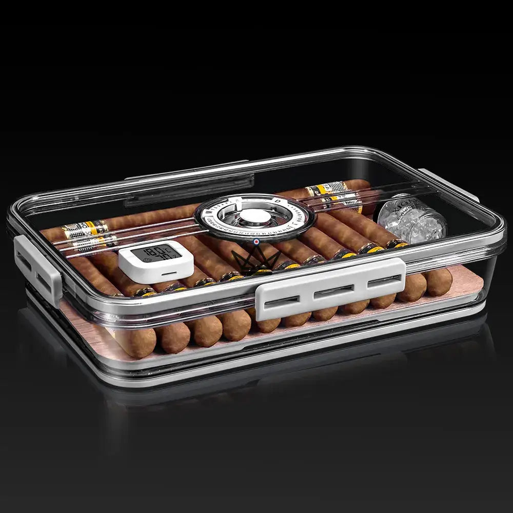 Humidor CRYSTAL TIME – Acryl transparent, Digital-Timer, 30 / 60 / 100 Zigarren, Zedernholz-Tablett (Version 100) – Ansicht 15