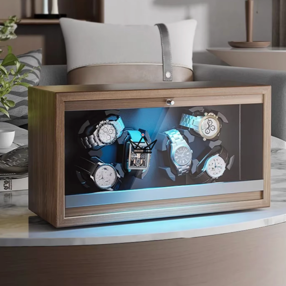 HEXAWIND Automatic Watch Winder — Walnut Wood, 6 Watches, LED, USB-C, 5 Modes — view 1