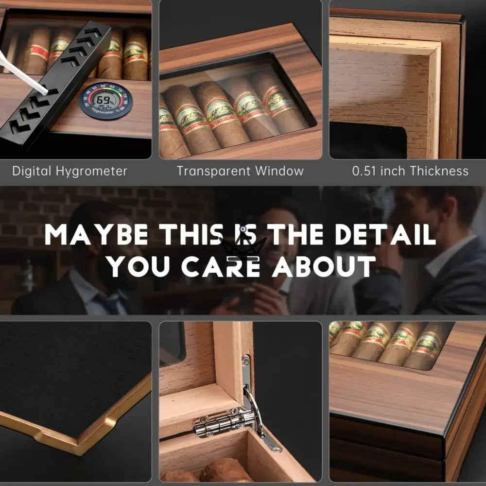 Vista Sun Humidor — Spanish Cedar, Walnut Finish, Glass Top, 20-30 Cigars, Digital Hygrometer & Gel Humidifier — view 5