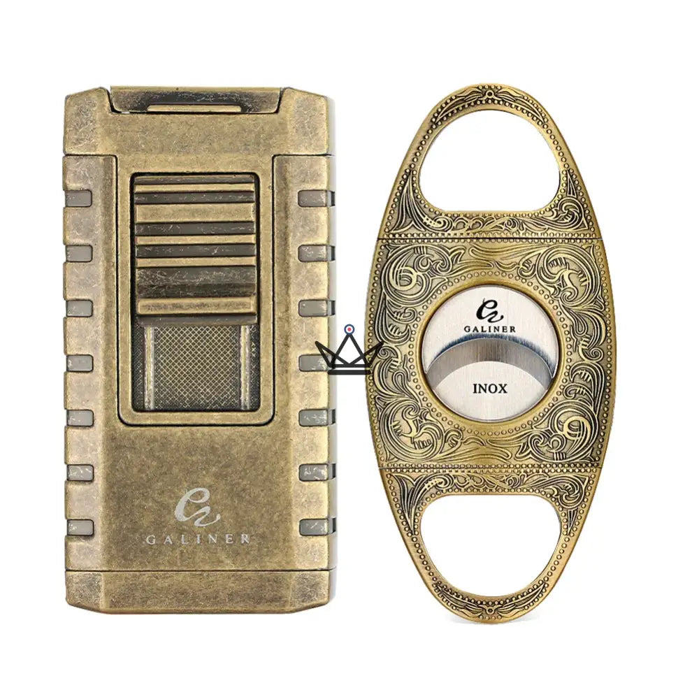 Prestige Heritage Edition Pack — Triple Torch Blue Flame Lighter & 24mm Double Blade Guillotine Cutter | Eternal Silver · Vintage Gold · Original Grey · Collector's Box Included — Vintage Gold