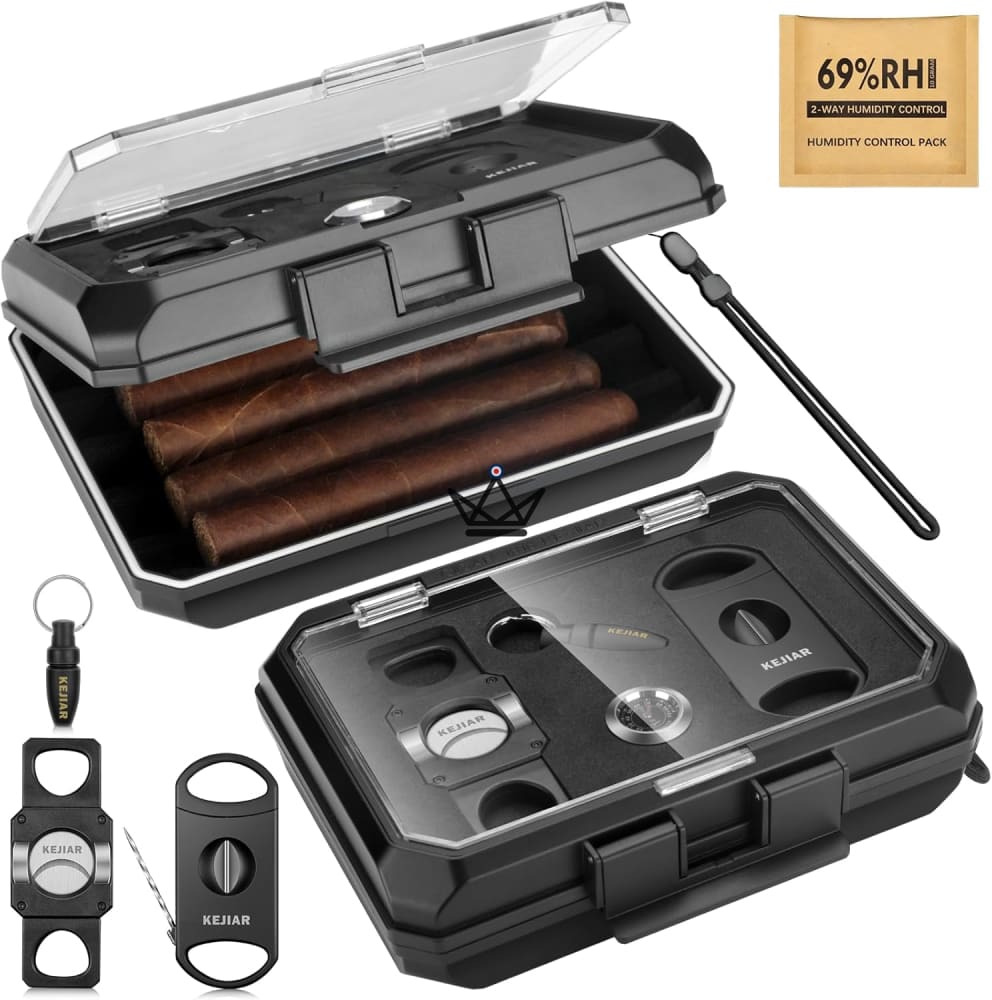 New Origin Zigarren-Reiseetui — Tragbarer Mini-Humidor, Hygrometer & 5 integrierte Accessoires – Ansicht 3