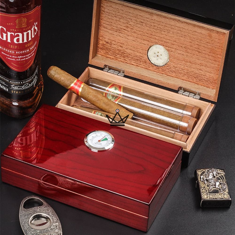 VAULT Cigar Humidor — Spanish Cedar, 5–8 Cigars, Built-in Humidifier, Hygrometer, Red or Black — Red