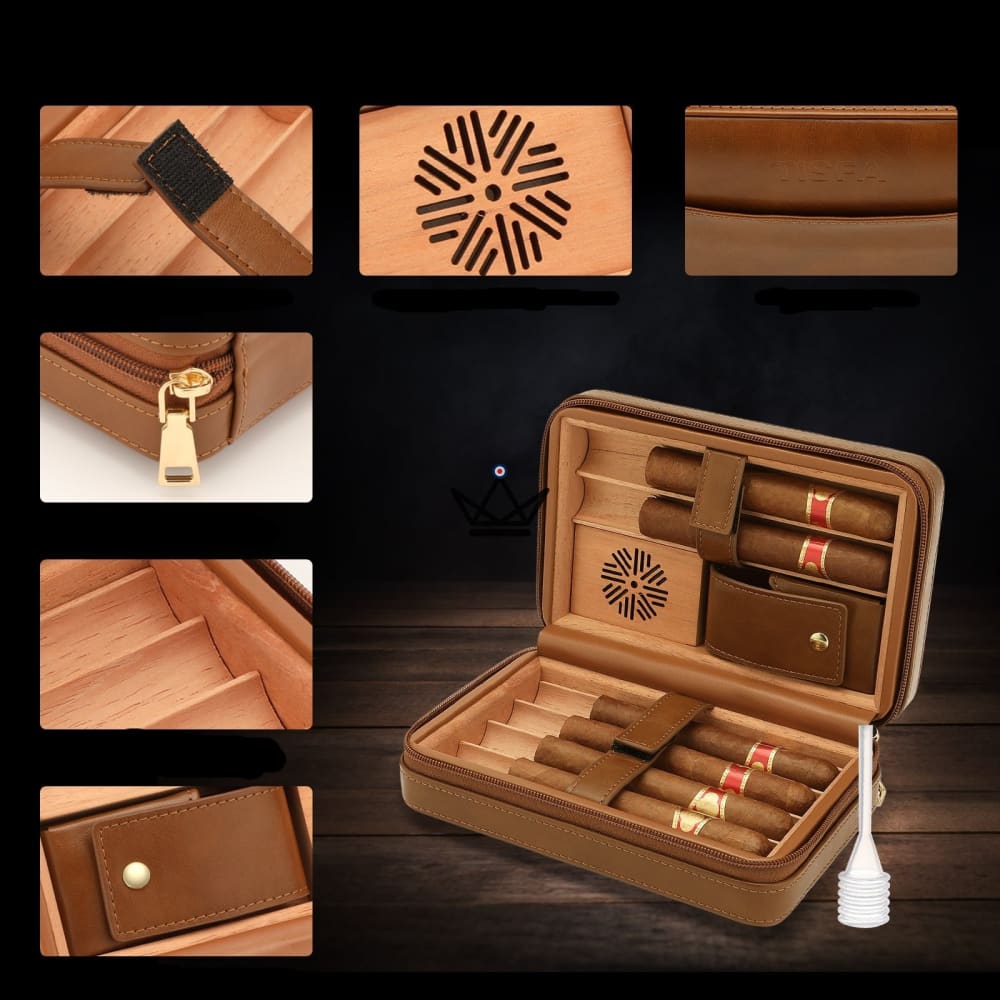 Leather Travel Humidor Pack + Lighter - TISFA STYLE — view 10