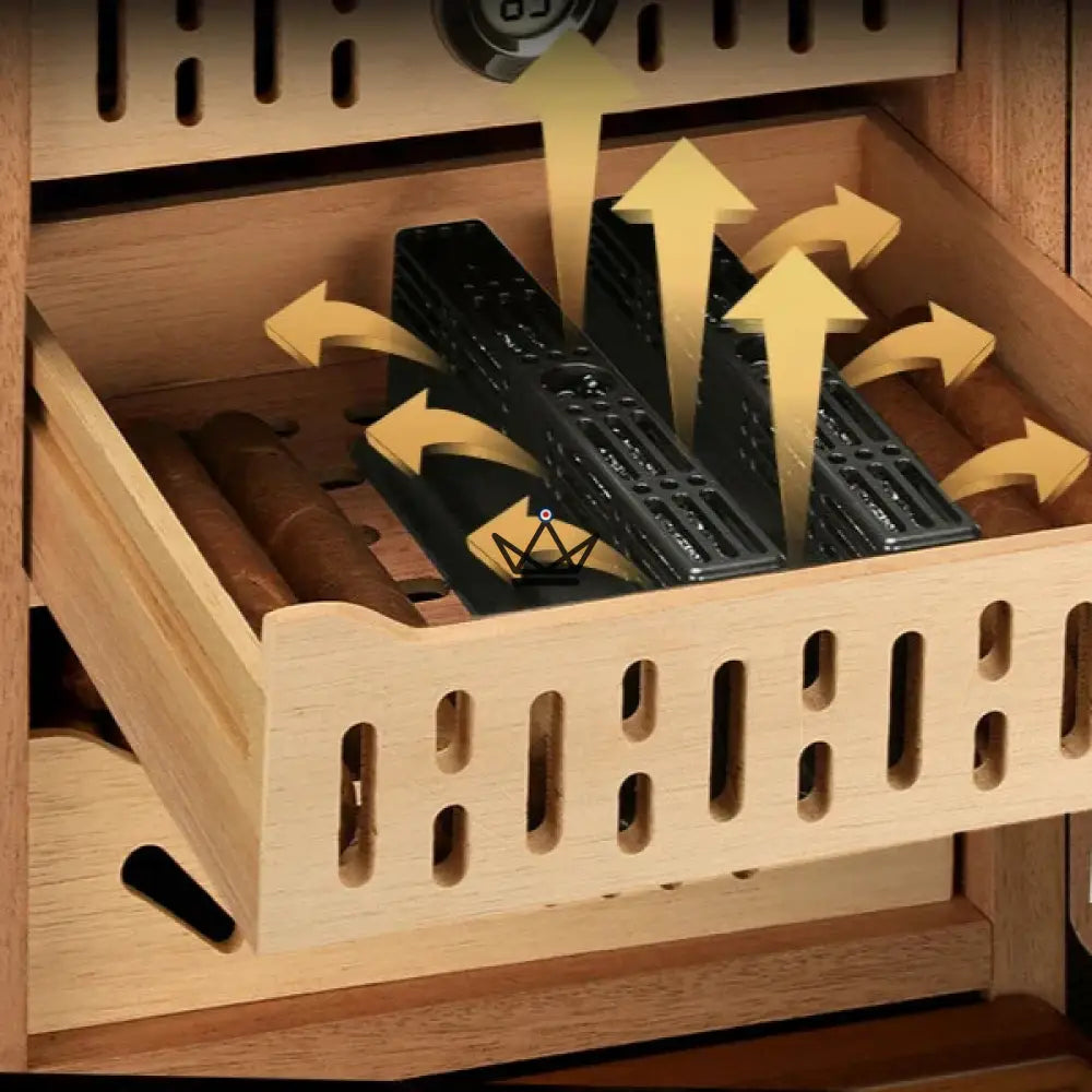 Zigarrenhumidor Vesuvius Sky — Zeder, Glasdach, 9 Fächer, 3 Schubladen, Zubehörschublade, Digitalhygrometer & 2 Befeuchter, bis zu 150 Zigarren – Ansicht 15