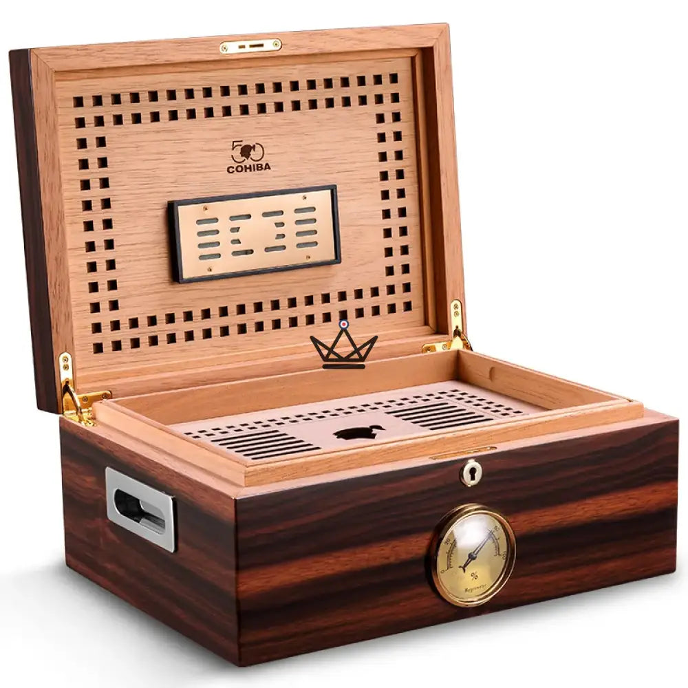 Zigarrenhumidor IVORY — spanische Zeder, elegantes Design, Hygrometer und Befeuchter – Ansicht 2