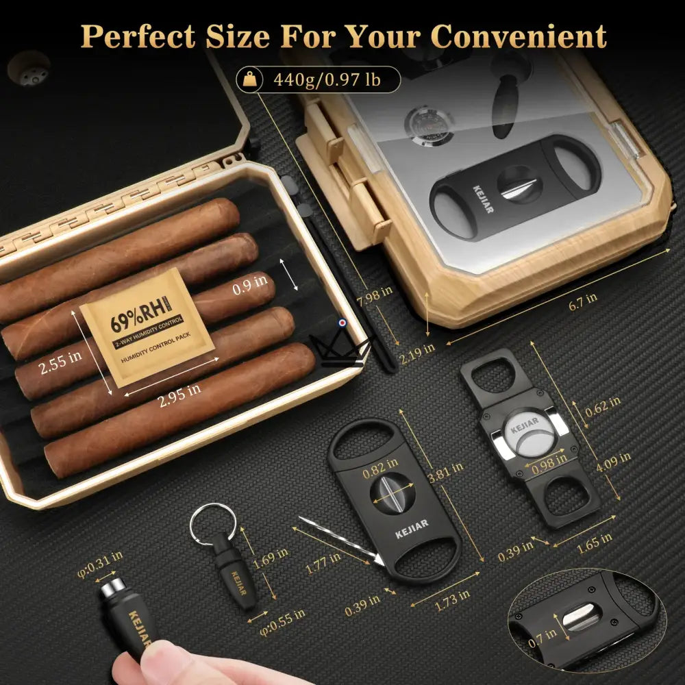 New Origin Zigarren-Reiseetui — Tragbarer Mini-Humidor, Hygrometer & 5 integrierte Accessoires – Ansicht 7