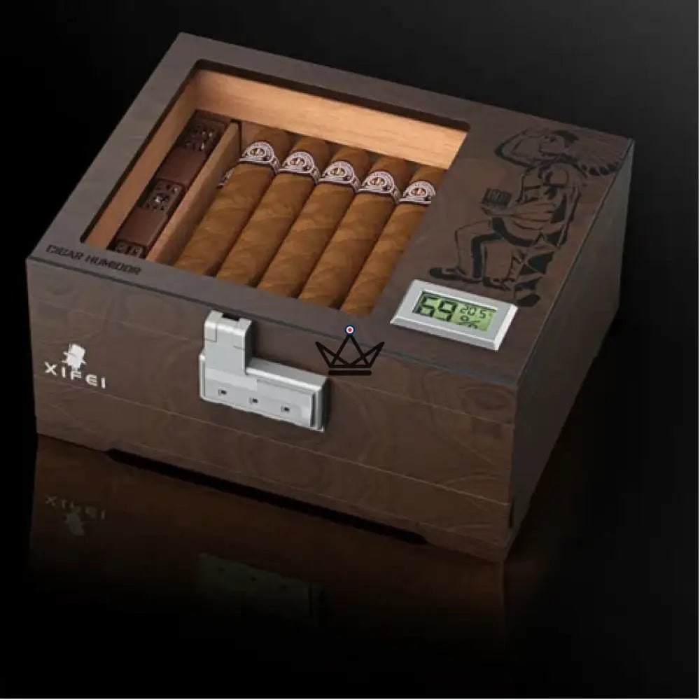 Vault Indio Cigar Humidor - Spanish Cedar, Combination Lock, Glass Lid, 20-30 Cigars, Digital Hygrometer & Gel Humidifier — view 3