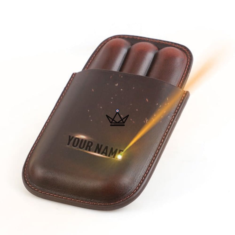Personalized Leather Cigar Case — Voyager Classic | 1, 2 or 3 cigars — view 3