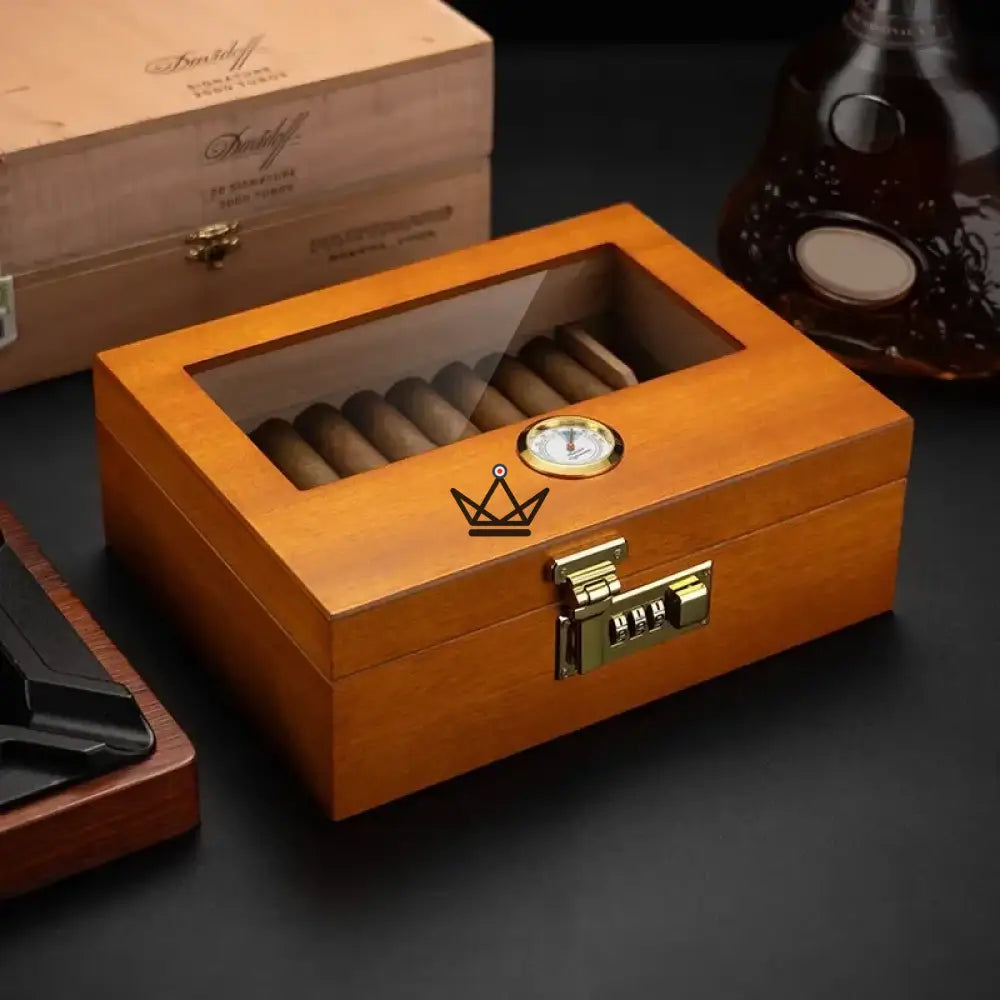 Enigma Style cigar humidor — Spanish cedar, glass top, secret code lock, 20 to 30 cigars — view 1