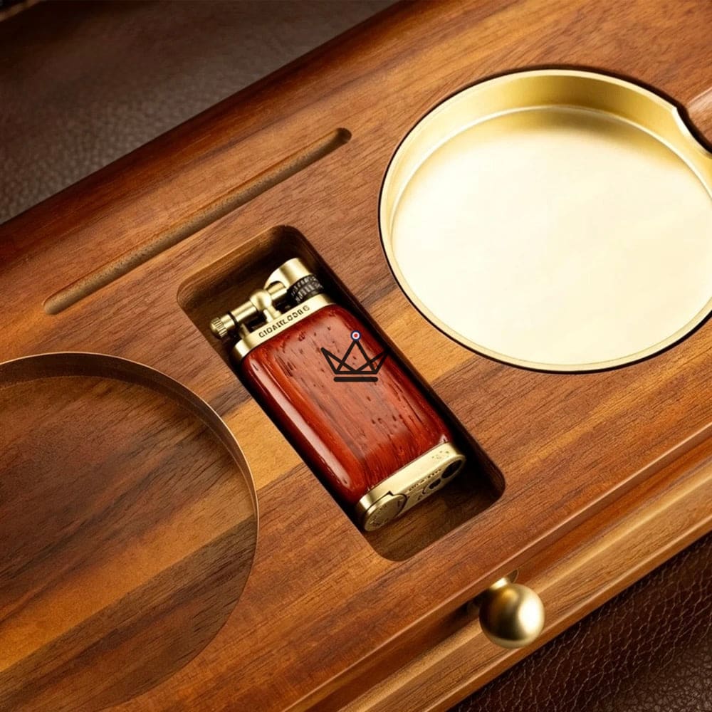 Whisky Butler — Solid Wood Cigar Ashtray, Glass Holder & Accessory Drawer — view 7
