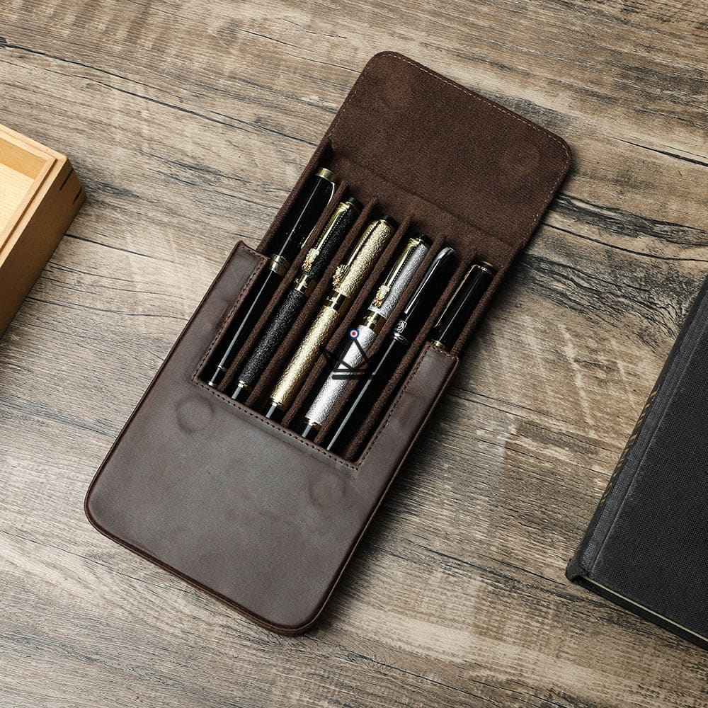 Customizable Luxury Leather Fountain Pen Case - Voyageur Magnus — view 4
