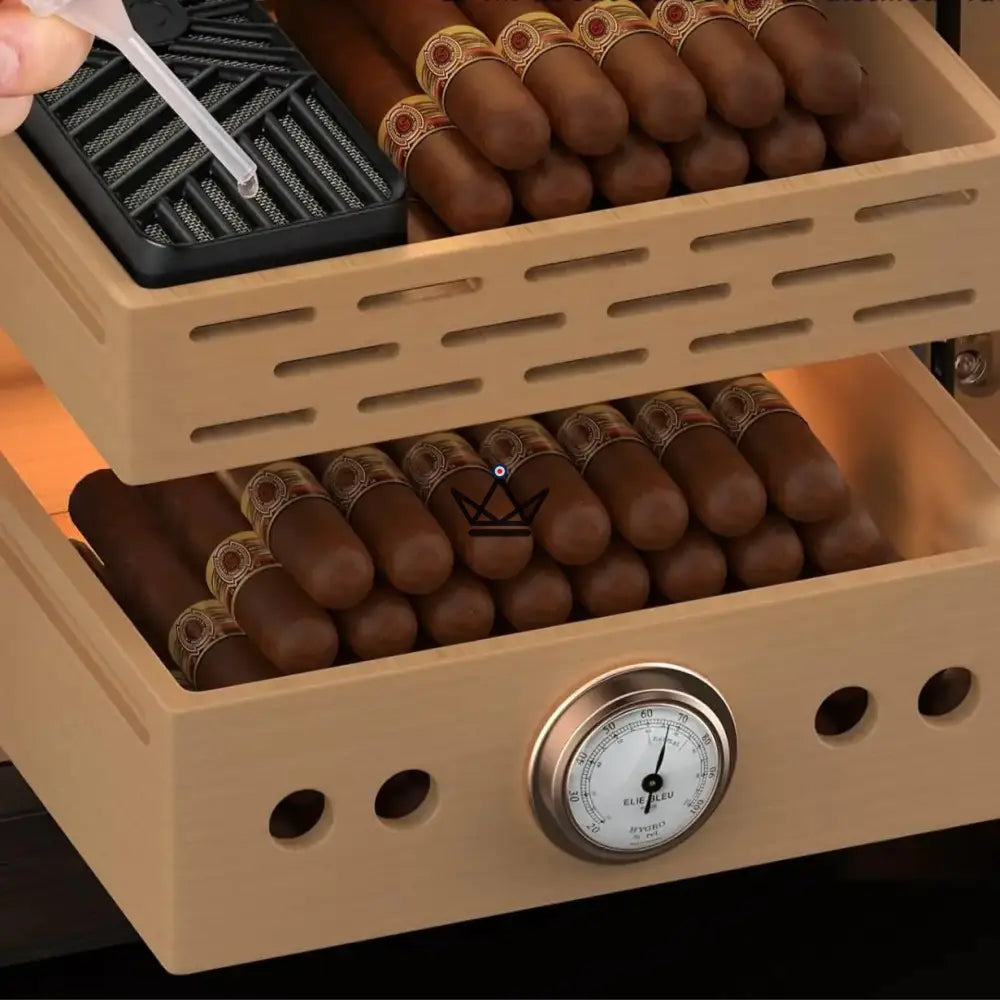 Prestige Cedar Lux Cigar Humidor - Cedar, Touch LED, 100-150 Cigars, Glass Drawer, 2 Humidifiers, Front Hygrometer, Walnut or Carbon — view 13