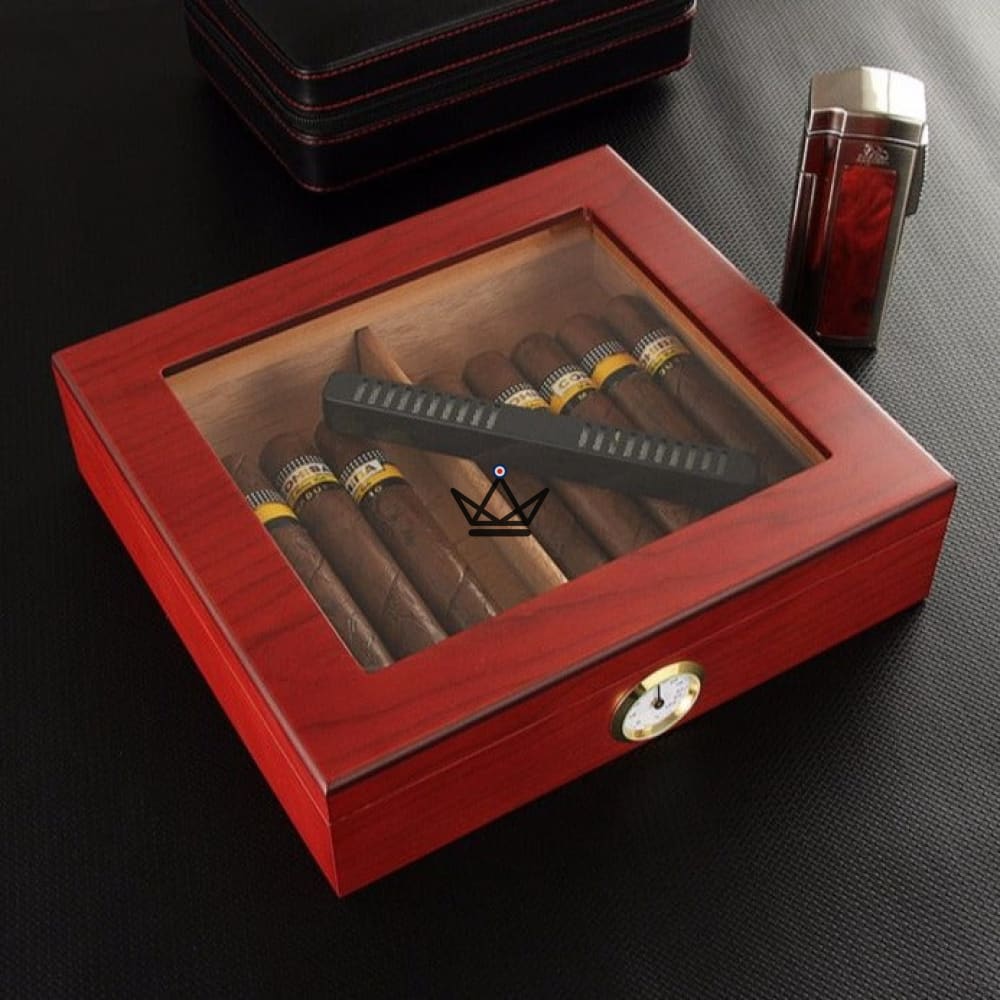 JANGO Cigar Humidor — Glass-top 20 cigars, Spanish cedar & humidifier — Brown / Solo