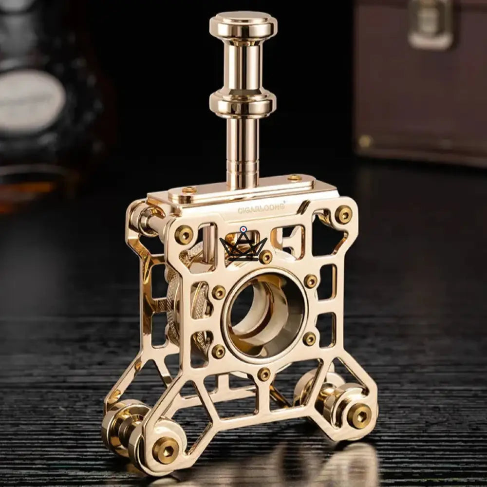 Machina Prestige Desktop Cigar Cutter — Solid Stainless Steel, Vertical Mechanism, Ø 23 mm, Mirror Gold & Frosted Chrome Finishes, Luxury Box — view 2