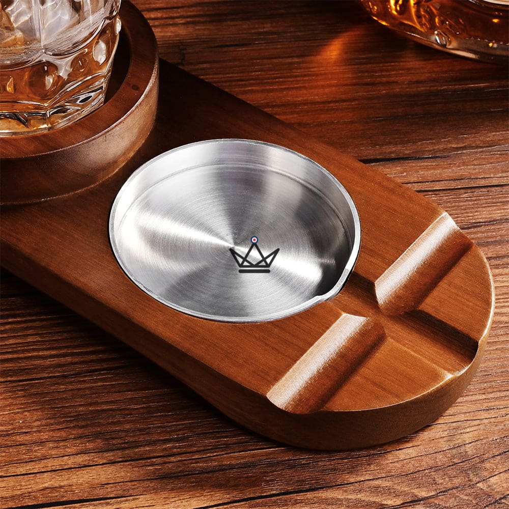 Whiskey Wood Ashtray — wood & aluminum, whiskey glass holder & cigar compartment — view 5