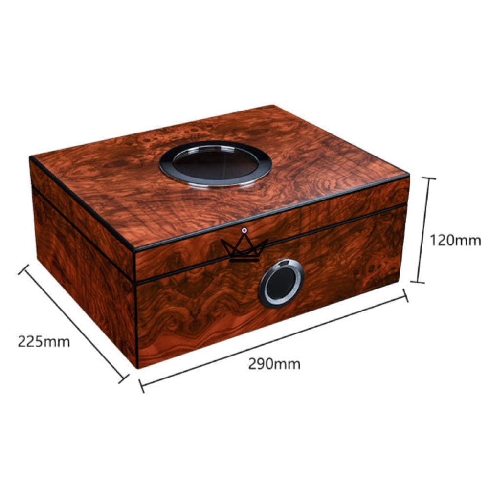 Zigarrenhumidor Hublot Prestige Mahagoni Amber Edition – spanisches Zedernholz, Bullauge aus gehärtetem Glas, 50 Zigarren, Digitalhygrometer und magnetischer Befeuchter – Ansicht 8