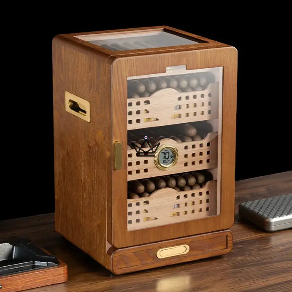 Vesuvius Sky Cigar Humidor — Cedar, Glass Top 9 Slots, 3 Drawers, Accessory Drawer, Digital Hygrometer & 2 Humidifiers, Up to 150 Cigars — view 1