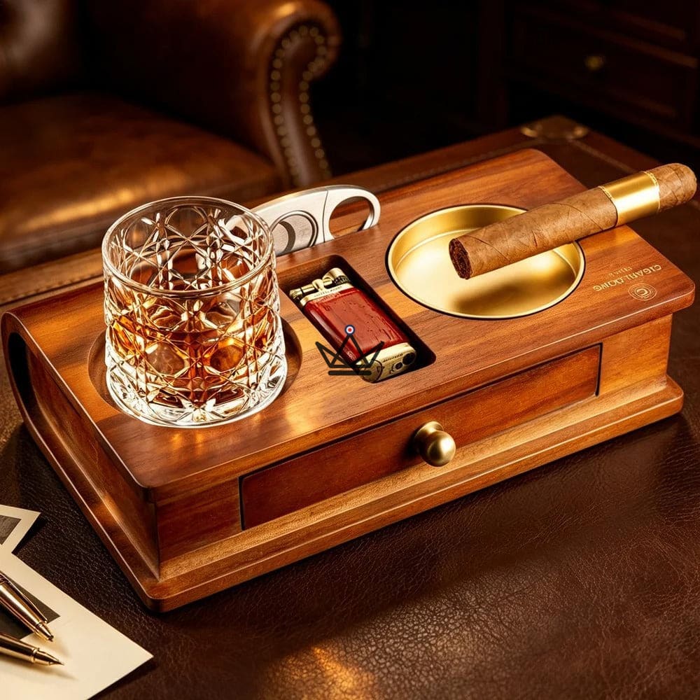 Cendrier Cigare Bois Massif Emplacement Whisky Tiroir - Whisky Butler – Ansicht 5