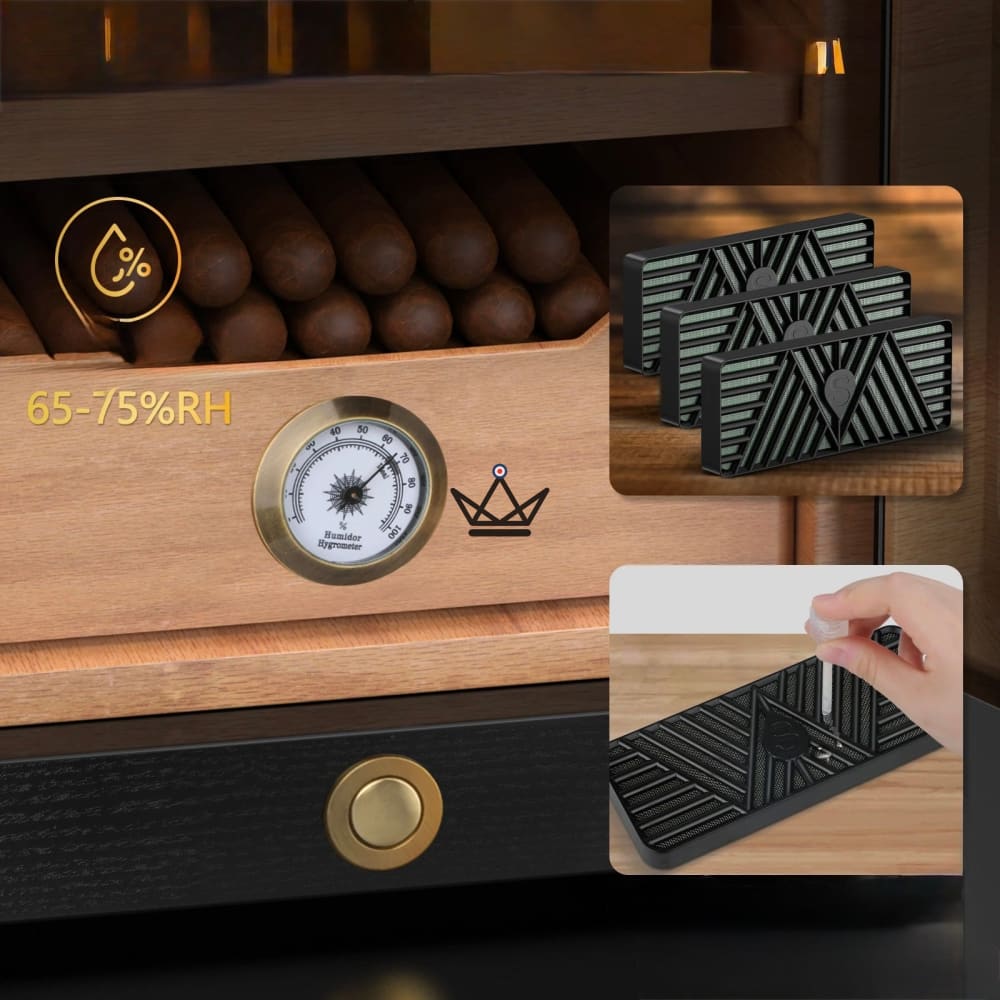 Titanis Lux Cigar Humidor — Spanish Cedar, LED Lighting, 150 Cigars, 3 Humidifiers, Walnut or Black Ebony — view 4