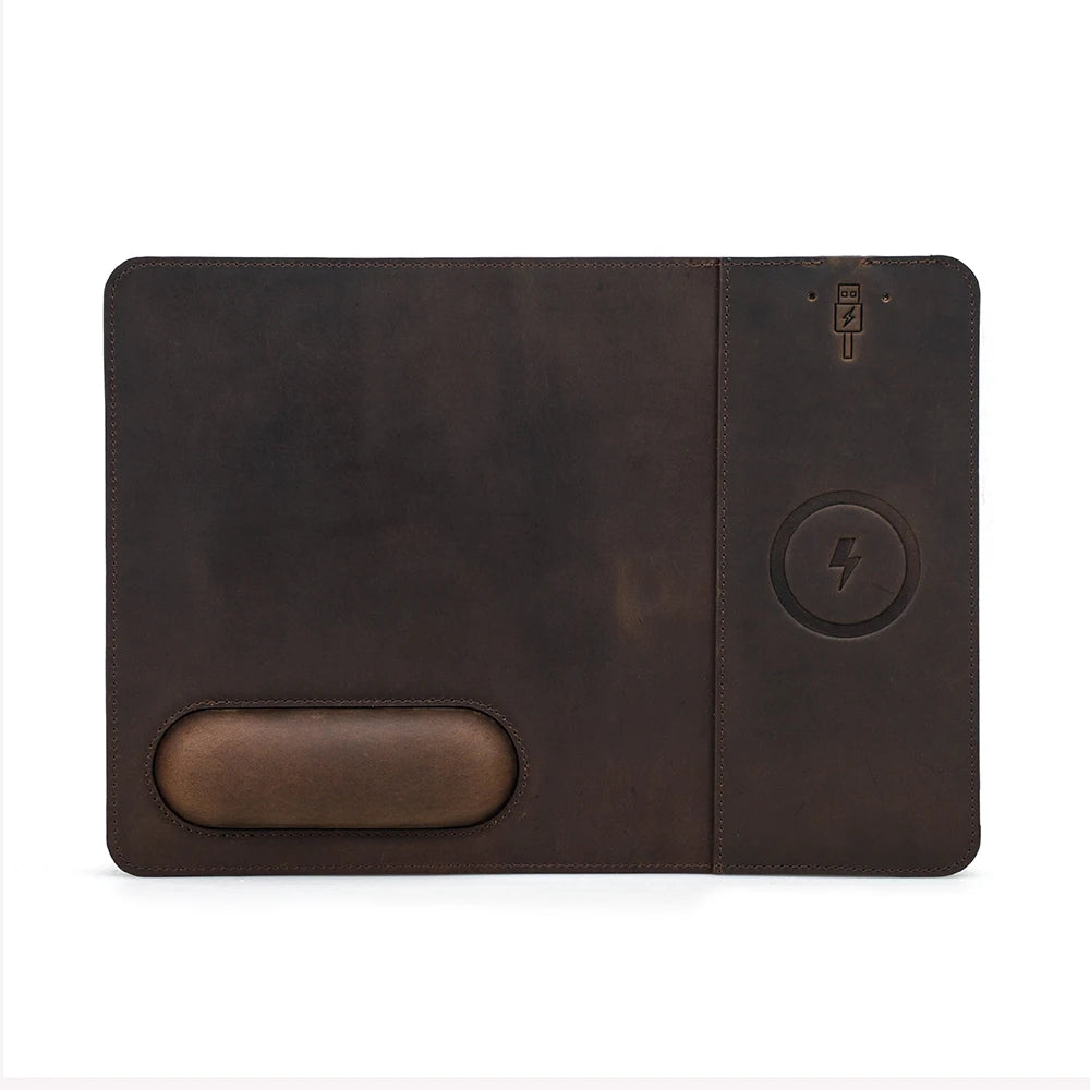 Alfombrilla de ratón de piel personalizable con cargador inalámbrico - Voyageur Magellan Alfombrilla de ratón de piel personalizable con cargador inalámbrico - Voyageur Magellan