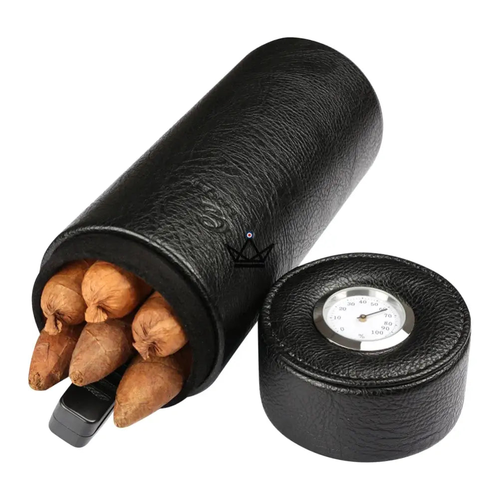 ORBAL Edition Reisehumidor – zylindrisch, Echtes Leder & Zedernholz, 5 bis 10 Zigarren, Schwarz oder Braun – Ansicht 6